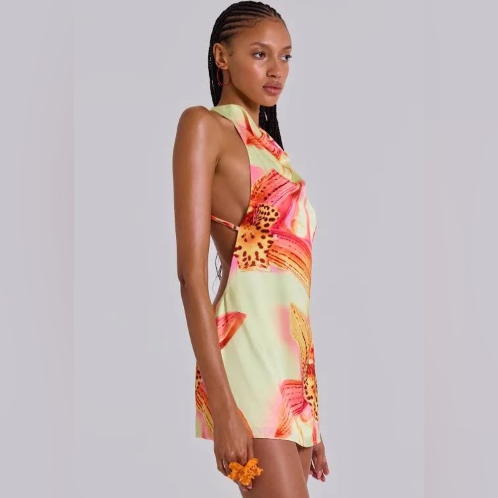 Jaded London Floral Satin Mini Dress in Red, Pink and Yellow - Picture 8 of 11